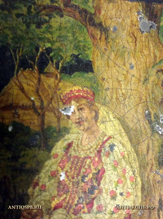 Чайница-шкатулка папье-маше старинная "Сказочные персонажи". Россия. Нач. ХХ века.№20816